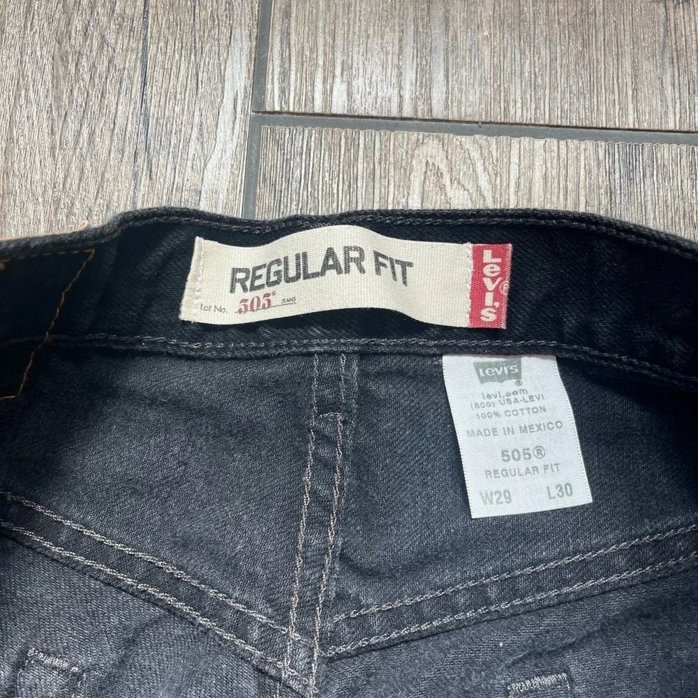 Levi‎ 505 Black Regular Fit Jeans 100% Cotton Men's Size 29x30